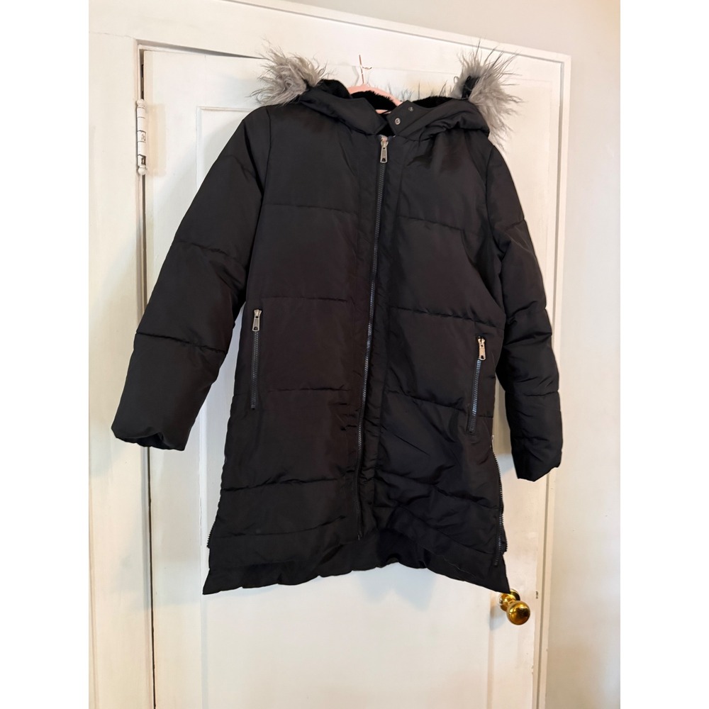 Be Boundless Womens Black Faux Fur Trim Hooded Puffer Parka Jacket‎ Size Large